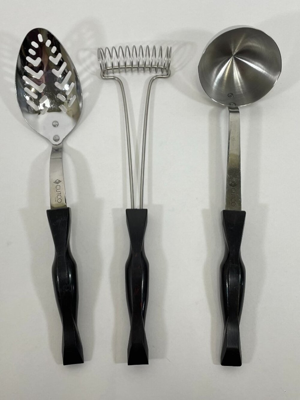 Cutco 3 Pieces Lot Ladle Slotted Spoon Egg Whisk Brown Swirl
